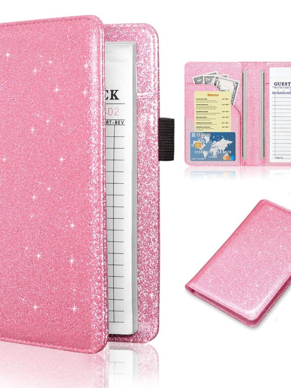 Server Books for Waitress, Guest Book Note Pad, Cute Pocket Leather Money Organi